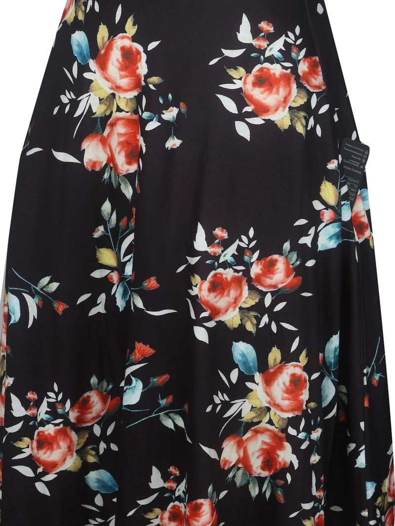 oxiuly Women's Vintage Round Neck Floral Casual Pockets Tunic Party Cocktail Cotton Blend A-Line Summer Dress OX262 (S, Black White FPT) - Image 4